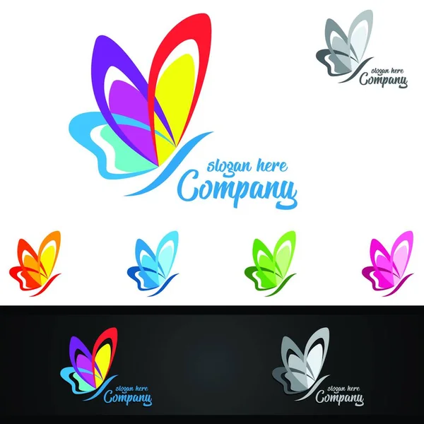 Borboleta Cores Logo Design — Vetor de Stock