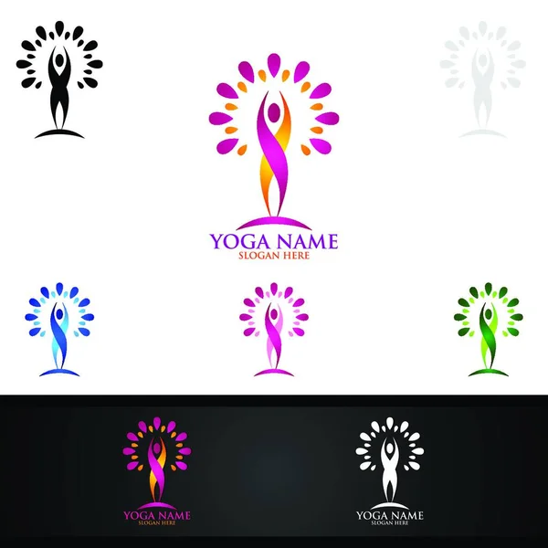Yoga Logotipo Flor Lótus Com Conceito Spa Saúde Silhueta Humana —  Vetores de Stock