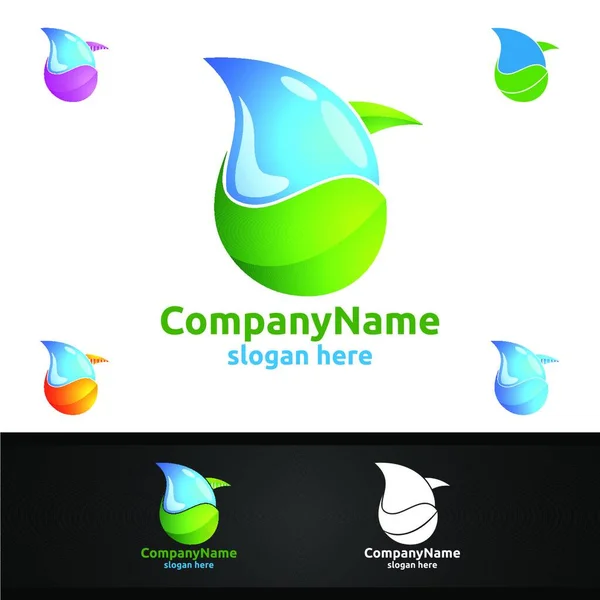 Water Bladvector Logo Voor Natural Health Concept Clean Water Company — Stockvector