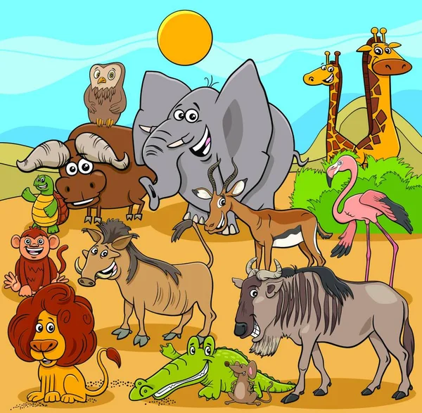 Ilustraciones Dibujos Animados Personajes Animales Divertidos Grupo — Vector de stock