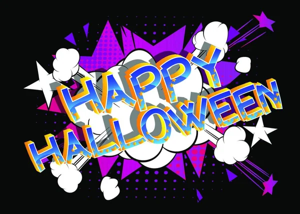 Happy Halloween Comic Buch Stil Cartoon Wörter Auf Abstrakten Bunten — Stockvektor