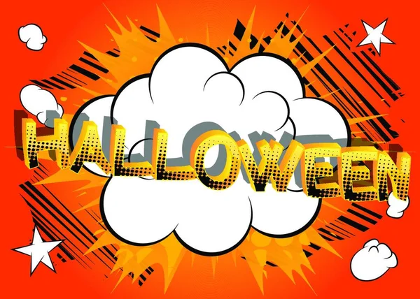 Halloween Comic Book Style Cartoon Words Abstract Colful Comics Background — Vetor de Stock