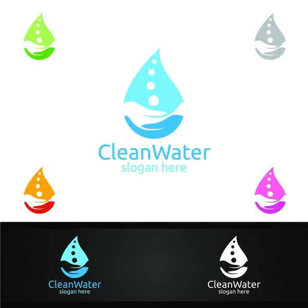 Logotipo Gota Agua Verde Con Concepto Cuidado Salud Para Limpiar — Vector de stock