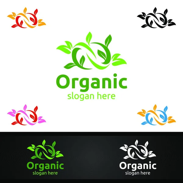 Modelo Design Logotipo Natural Orgânico Infinito Para Ervas Ecologia Saúde — Vetor de Stock