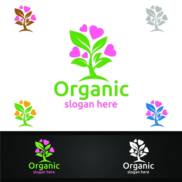 Ame Modelo Natural Orgânico Projeto Logotipo Para Herbal Ecologia Saúde — Vetor de Stock