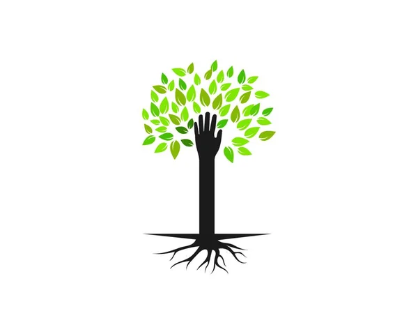 Árvore Mão Logotipo Modelo Vetor Ilustração Design — Vetor de Stock
