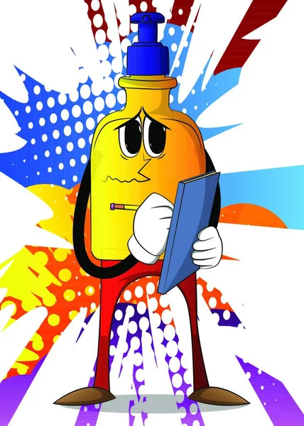Botella Dibujos Animados Gel Desinfectante Manos Para Higiene Con Escritura — Vector de stock