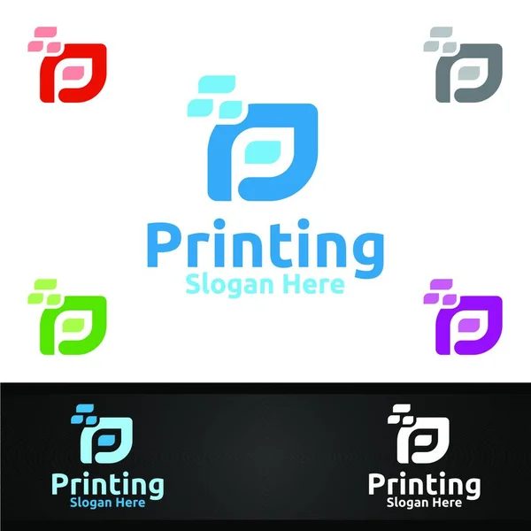 Brev Printing Company Vector Logo Design För Media Detaljhandel Reklam — Stock vektor