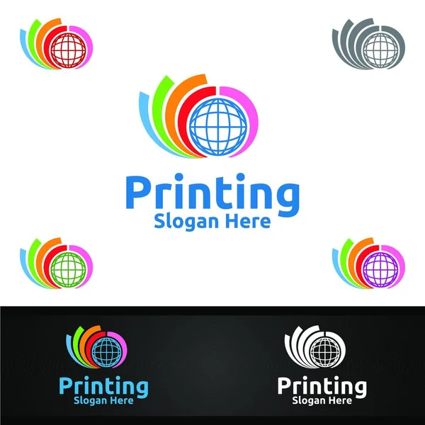Global Printing Company Vector Logo Design För Media Detaljhandel Reklam — Stock vektor