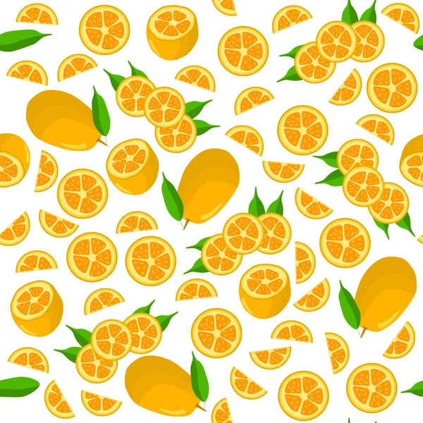 Ilustração Tema Grande Kumquat Sem Costura Colorido Padrão Fruta Brilhante —  Vetores de Stock