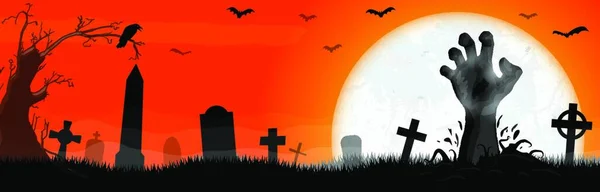 Zombie Muertos Vivientes Mano Delante Luna Llena Con Elementos Ilustrados — Archivo Imágenes Vectoriales
