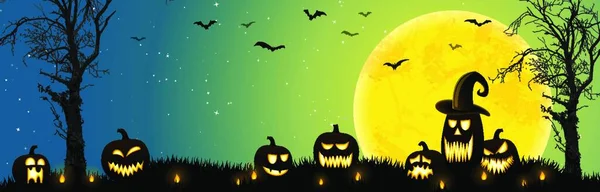 Kísérteties Halloween Halott Néhány Ijesztő Tök Előtt Telihold Denevérek — Stock Vector