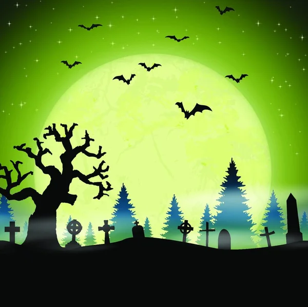 Eps Vektor Temető Előtt Erdők Telihold Ijesztő Illusztrált Elemeket Halloween — Stock Vector