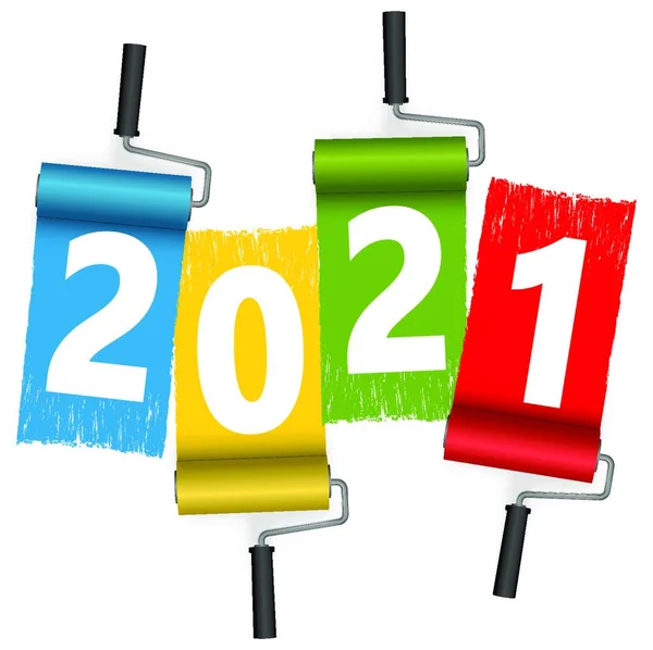 2021年新年のための4色のペイントローラーコンセプト — ストックベクタ