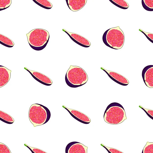 Illustratie Thema Grote Gekleurde Naadloze Paarse Vijg Helder Fruit Patroon — Stockvector