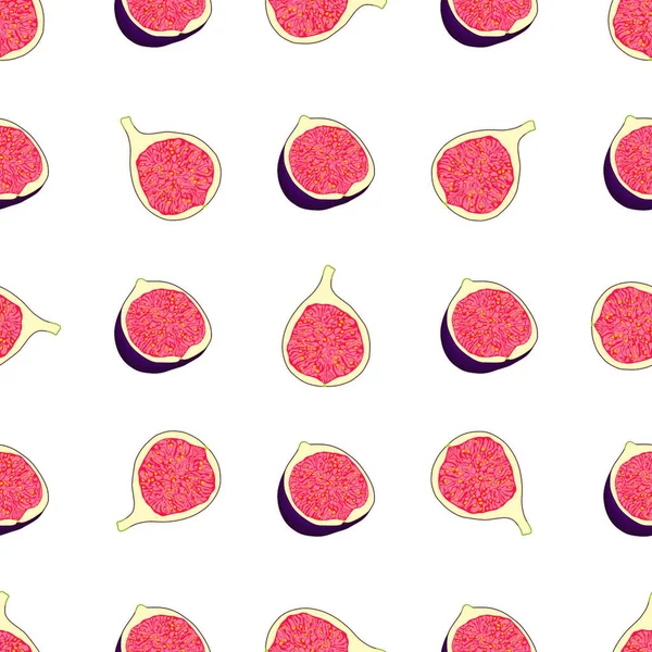 Illustratie Thema Grote Gekleurde Naadloze Paarse Vijg Helder Fruit Patroon — Stockvector