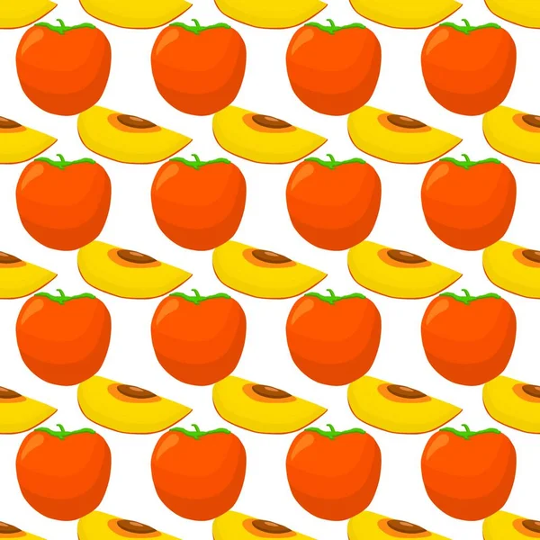 Ilustração Sobre Tema Grande Colorido Sem Emenda Cáqui Padrão Fruta — Vetor de Stock
