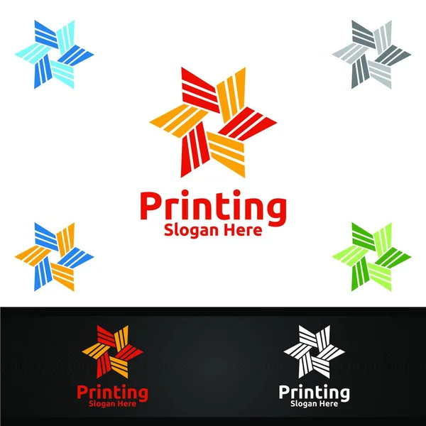 Star Printing Company Vector Logo Design Für Medien Einzelhandel Werbung — Stockvektor