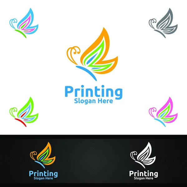 Butterfly Printing Company Vector Logo Design Für Medien Handel Werbung — Stockvektor