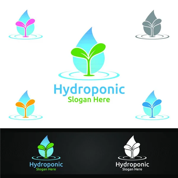 Logotipo Del Jardinero Hidropónico Del Agua Con Ambiente Verde Del — Archivo Imágenes Vectoriales