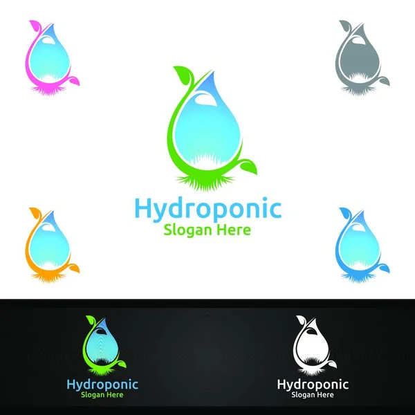 Water Hydroponic Gardener Logo Met Groene Tuin Milieu Botanische Landbouw — Stockvector