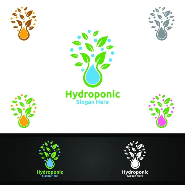 Water Hydroponic Gardener Logo Met Groene Tuin Milieu Botanische Landbouw — Stockvector