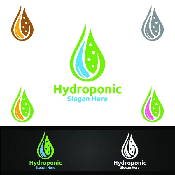 Water Hydroponic Gardener Logo Met Groene Tuin Milieu Botanische Landbouw — Stockvector