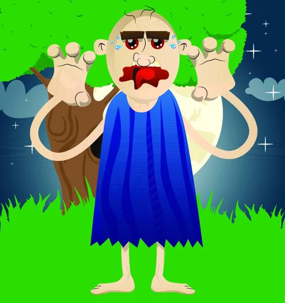 Homem zumbi mal-humorado com cabeça careca, um personagem de desenho animado