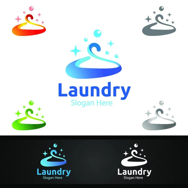 Askılar Çamaşır Kuru Temizleme Logosu Giysiler Çamaşır Tasarımı — Stok Vektör