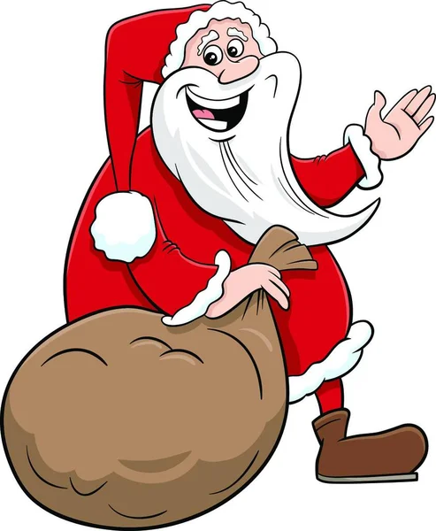 Ilustracja Kreskówki Santa Claus Boże Narodzenie Postać Workiem Prezentów — Wektor stockowy