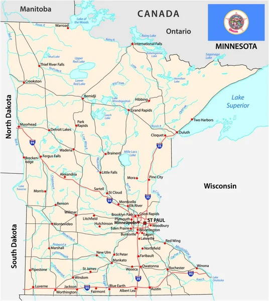 ミネソタ州連邦道路ベクトル図と旗 — ストックベクタ