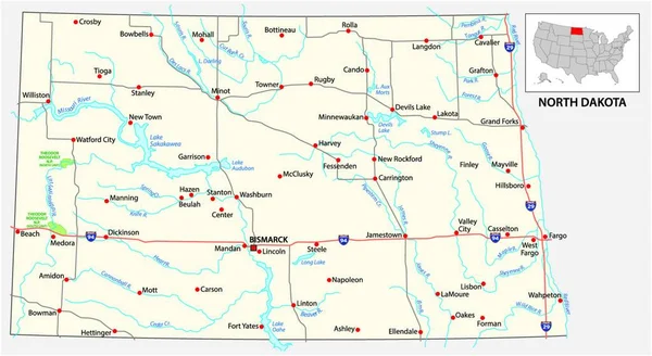 Färdplan För Den Amerikanska Delstaten North Dakota — Stock vektor
