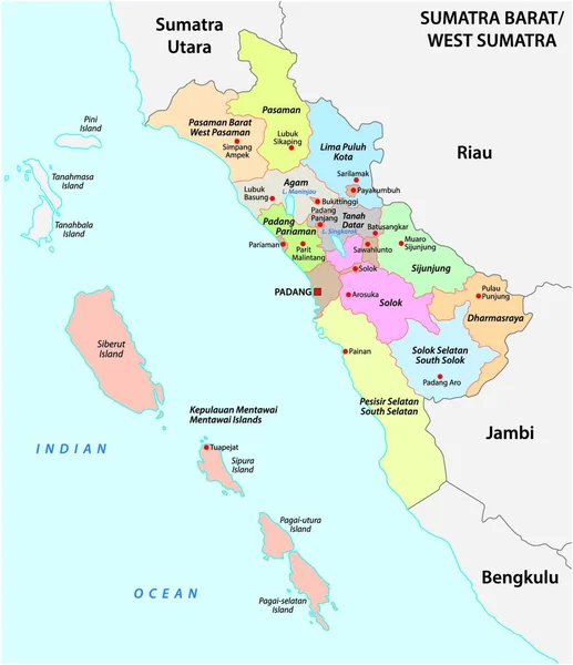 Mappa Vettoriale Amministrativa Della Provincia Indonesiana Sumatra Occidentale Sumatra Indonesia — Vettoriale Stock