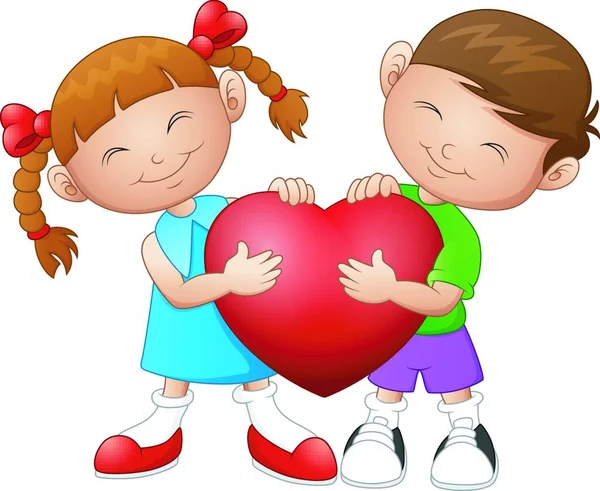 Illustration Vectorielle Couple Dessin Animé Amoureux Tenant Cœur — Image vectorielle