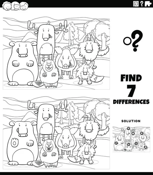 Dibujos Animados Blanco Negro Ilustración Encontrar Diferencias Entre Imágenes Juego — Archivo Imágenes Vectoriales