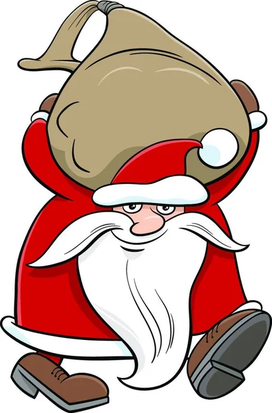 Ilustracja Kreskówki Santa Claus Christmas Znaków Niosących Worek Prezentów — Wektor stockowy