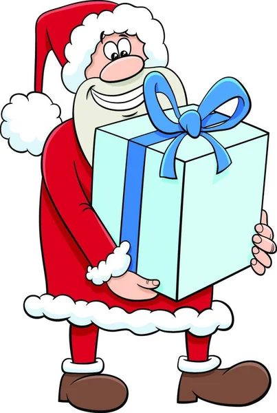 Desenhos Animados Ilustração Papai Noel Com Grande Presente Natal — Vetor de Stock