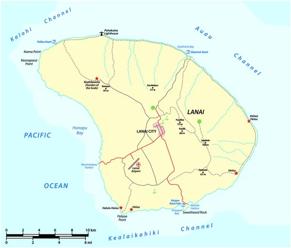 Hawaii Takımadaları Ndaki Lanai Adası Nın Vektör Haritası Hawaii Abd — Stok Vektör