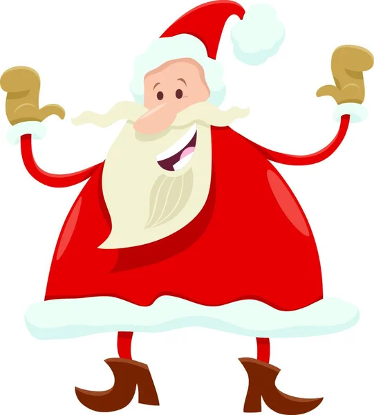 Ilustracja Kreskówki Szczęśliwy Bohater Świętego Mikołaja Świętuje Czas Bożego Narodzenia — Wektor stockowy