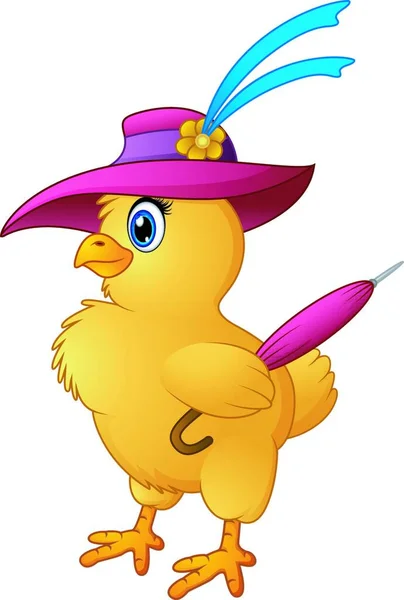 Vektor Illustration Rolig Tecknad Kyckling Bär Hatt Med Hålla Ett — Stock vektor