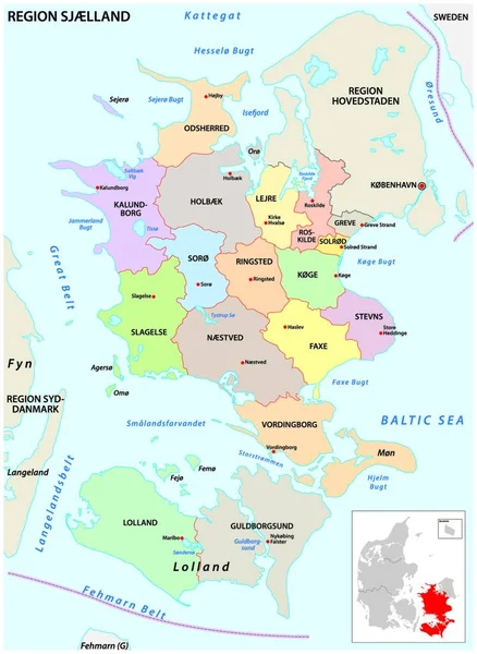 Carte Administrative Vectorielle Région Sjaeland Danemark — Image vectorielle