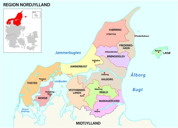 Carte Administrative Vectorielle Région Jutland Nord Danemark — Image vectorielle