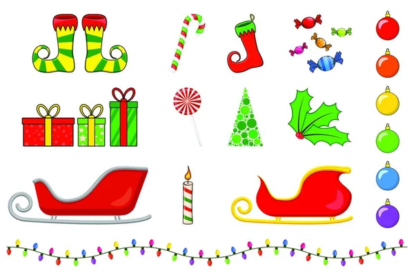 Collection Symboles Noël Grand Ensemble Icônes Noël Saisonnière Cartoon Illustrations — Image vectorielle