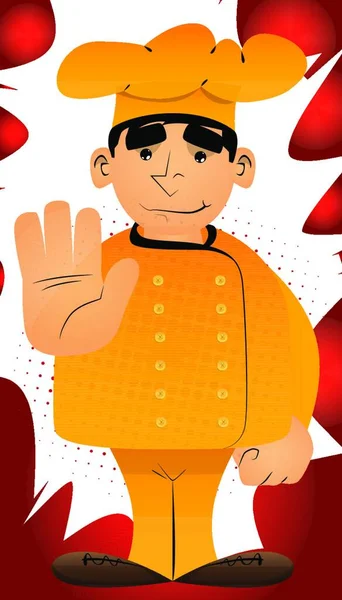 Fat Chef Cartoon Masculino Uniforme Mostrando Negar Recusar Gesto Mão — Vetor de Stock