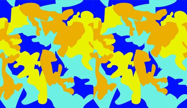 シームレス迷彩パターン背景ベクトル ファッション服スタイルマスキング迷彩繰り返しプリント 仮想背景のための黄色の青ネオン色のテクスチャデザイン オンライン会議デザインイラスト — ストックベクタ