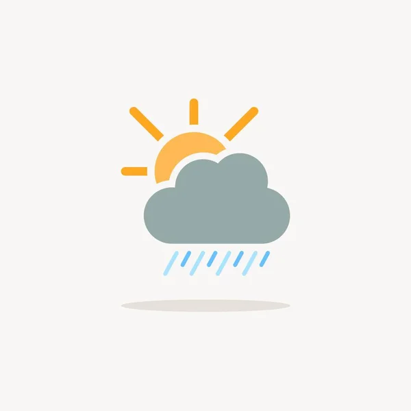 Fuertes Lluvias Nubes Sol Icono Color Con Sombra Tiempo Glifo — Vector de stock