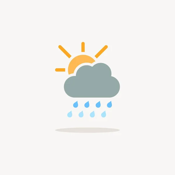 Fuertes Gotas Lluvia Nubes Sol Icono Color Con Sombra Tiempo — Vector de stock