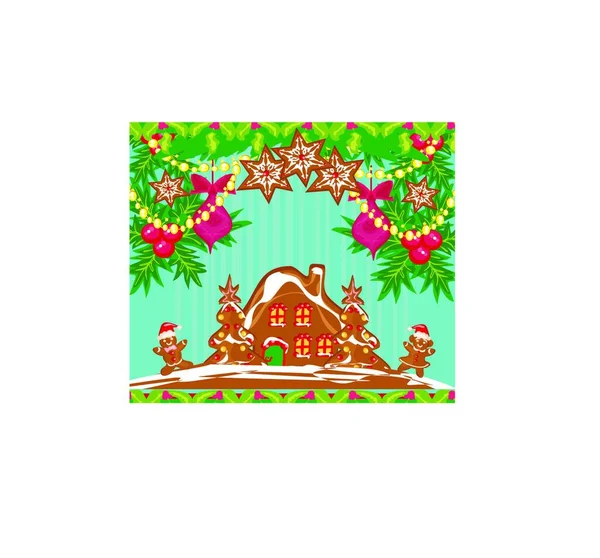 木や花のクリスマスカード — ストックベクタ