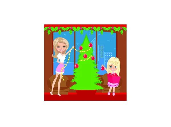 Árvore Natal Com Presentes Papai Noel — Vetor de Stock