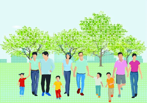 Familj Med Barn Parken — Stock vektor